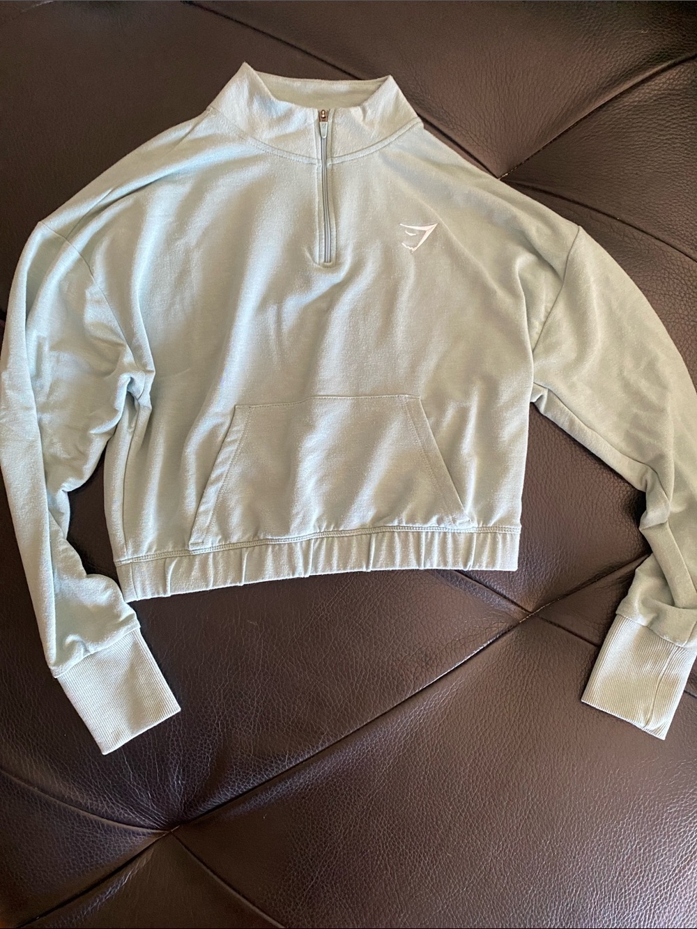 Gymshark Women's Light Sage Quarter-Zip Cropped Sweatshirt and pants